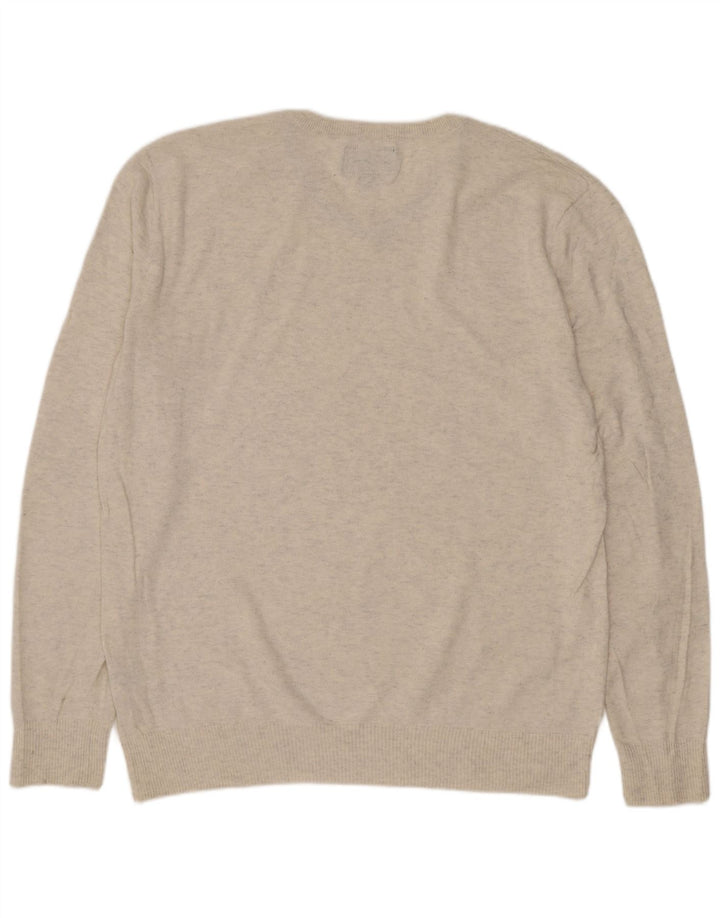Suéter masculino American Eagle Outfitters com decote em V, médio bege salpicado