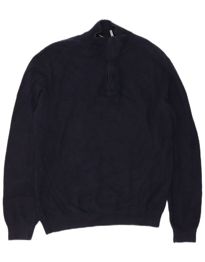 Suéter masculino Massimo Dutti com zíper e gola grande de algodão azul marinho
