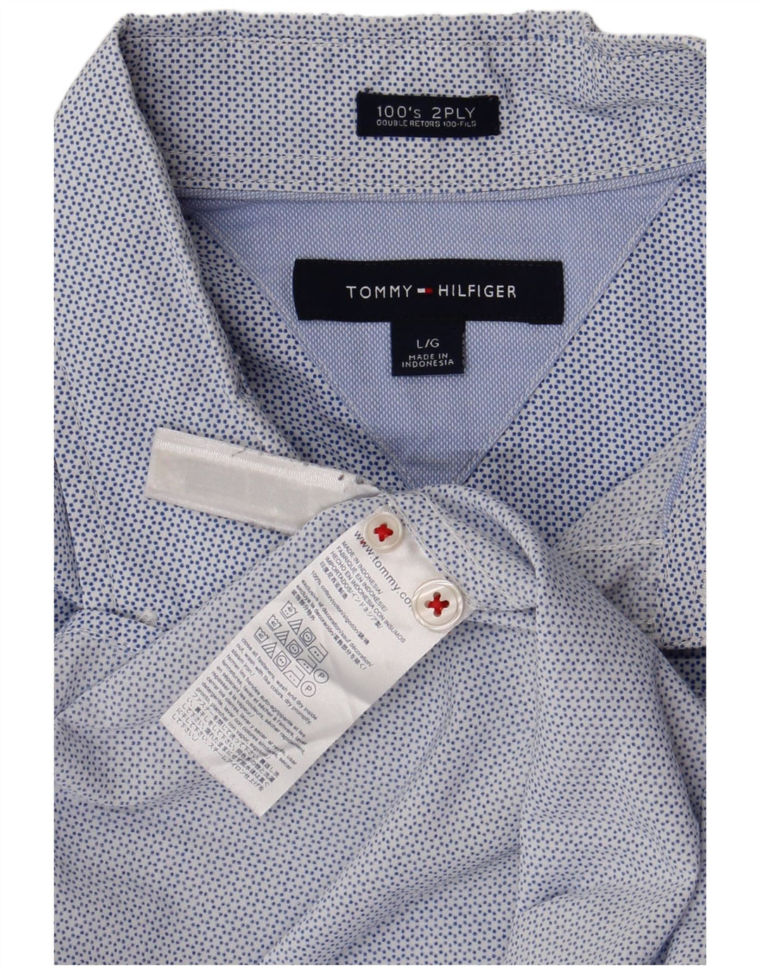 Camisa masculina Tommy Hilfiger grande algodão manchado azul