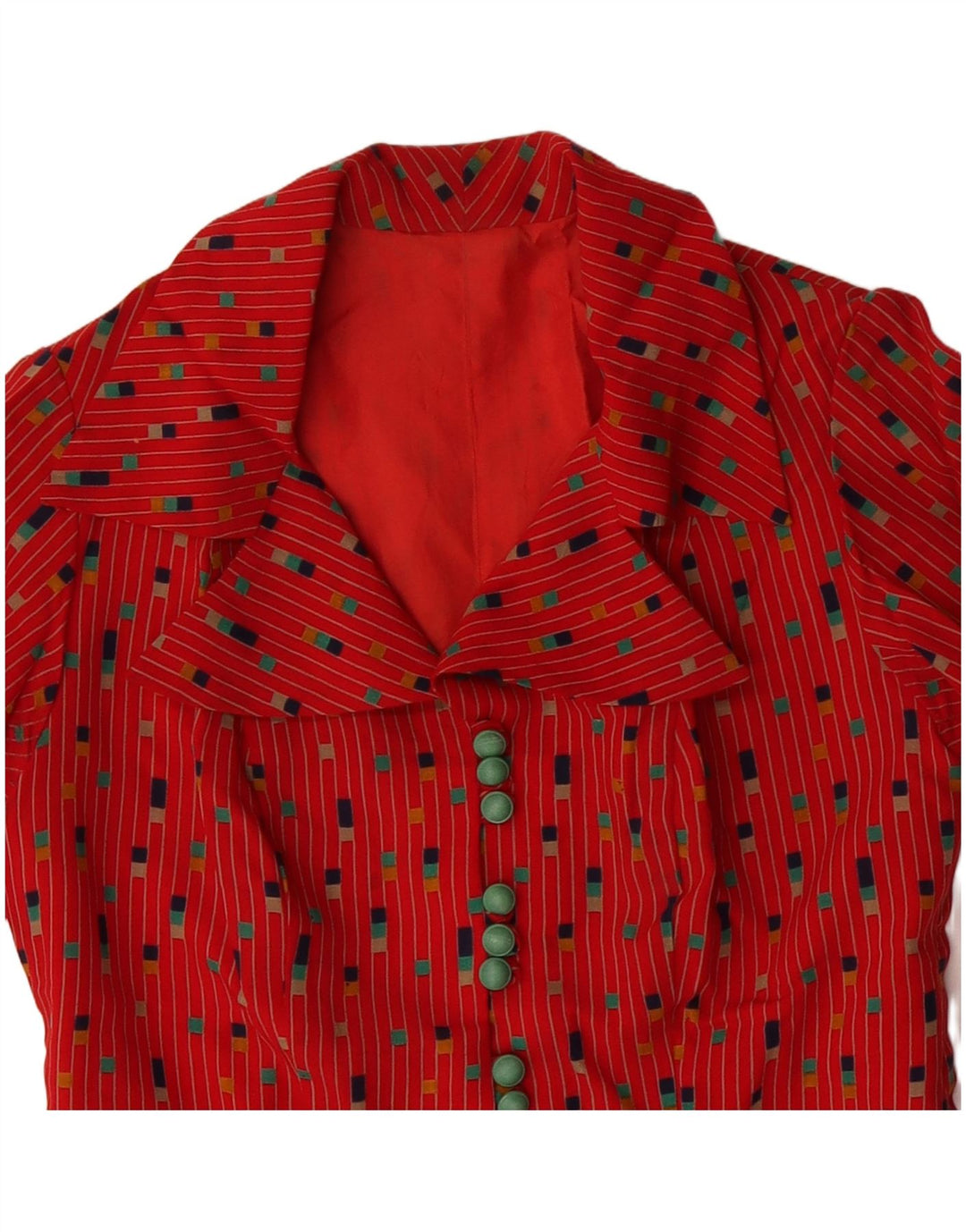 Vestido feminino vintage linha A UK 12 médio vermelho manchado