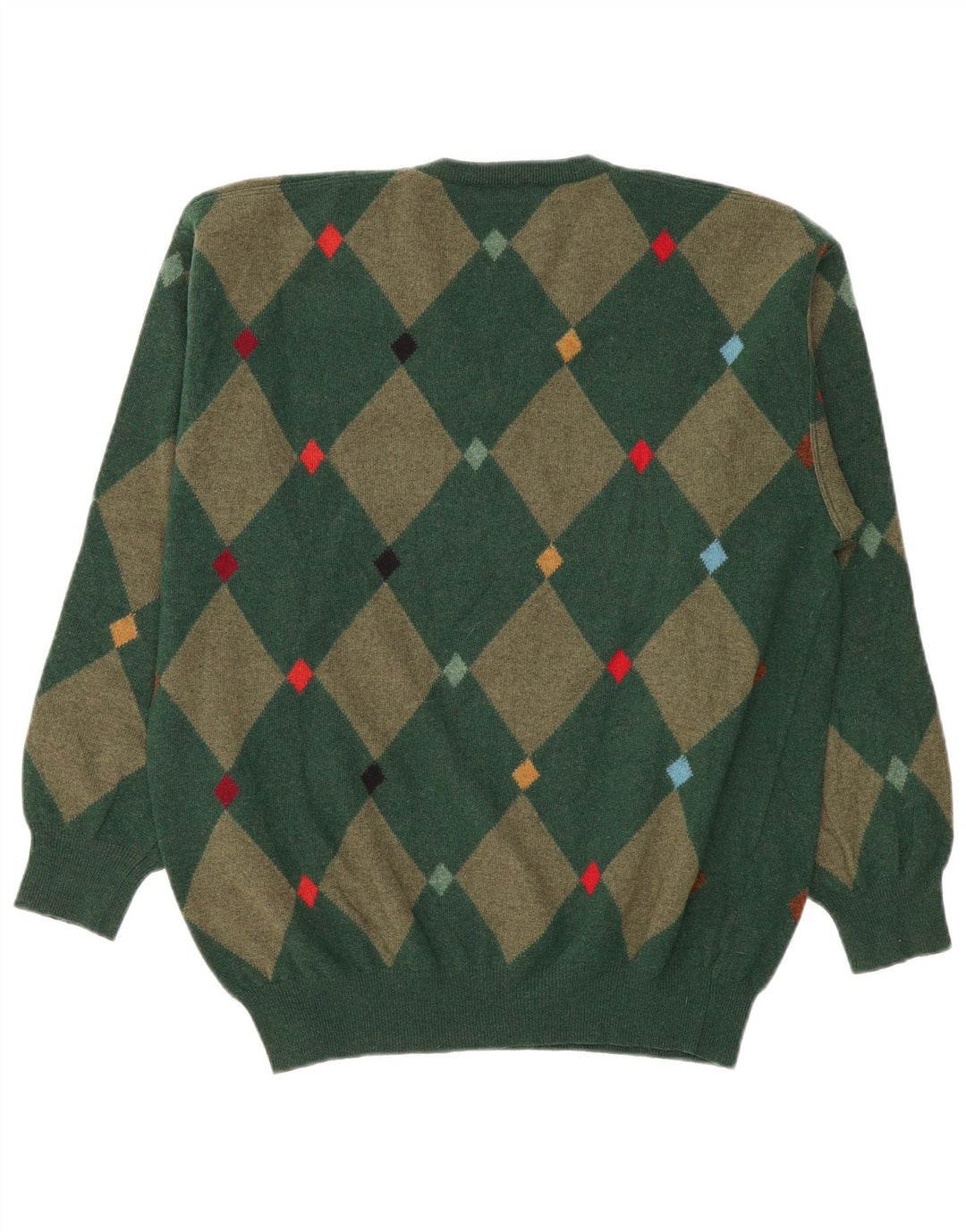 Andrea Fenzi Suéter masculino com decote em V IT 50 Médio Verde Argyle/Diamante
