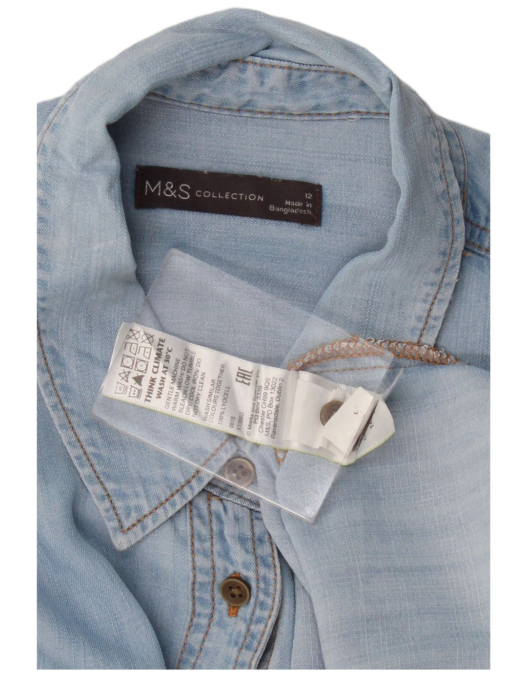 Camisa jeans feminina MARKS & SPENCER UK 12 Lyocell azul médio