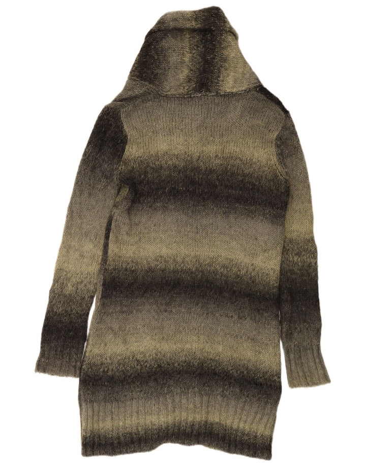 Suéter cardigã feminino Zara Longline Reino Unido 14 acrílico listrado cinza médio