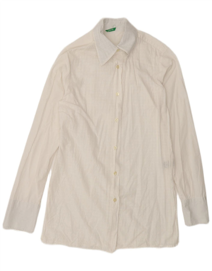 Camisa feminina Benetton UK 14 médio branco xadrez algodão