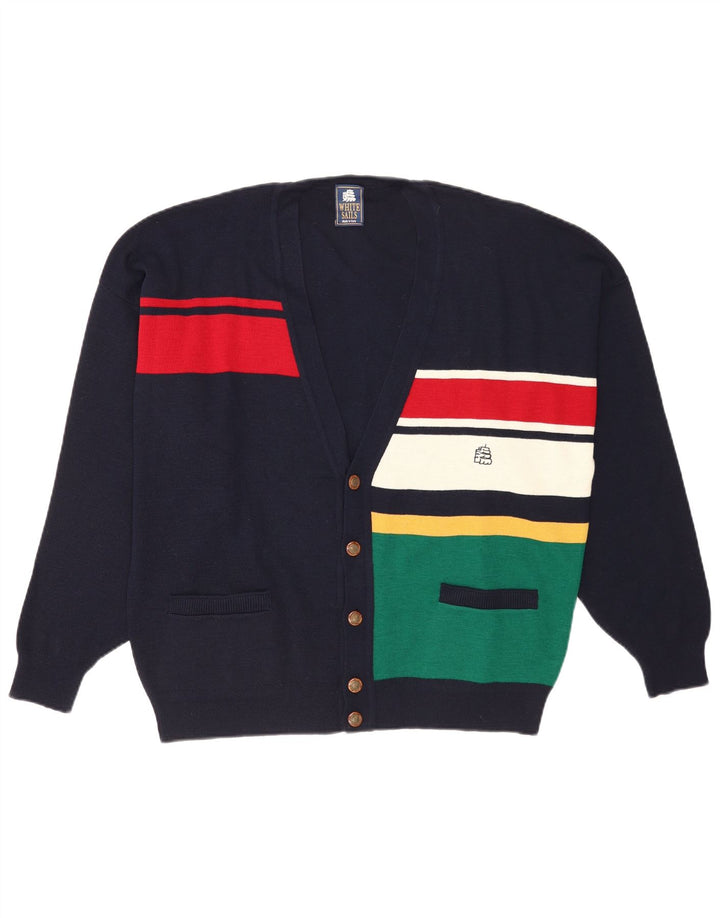 Suéter cardigã masculino White Sails XL azul marinho lã colorblock