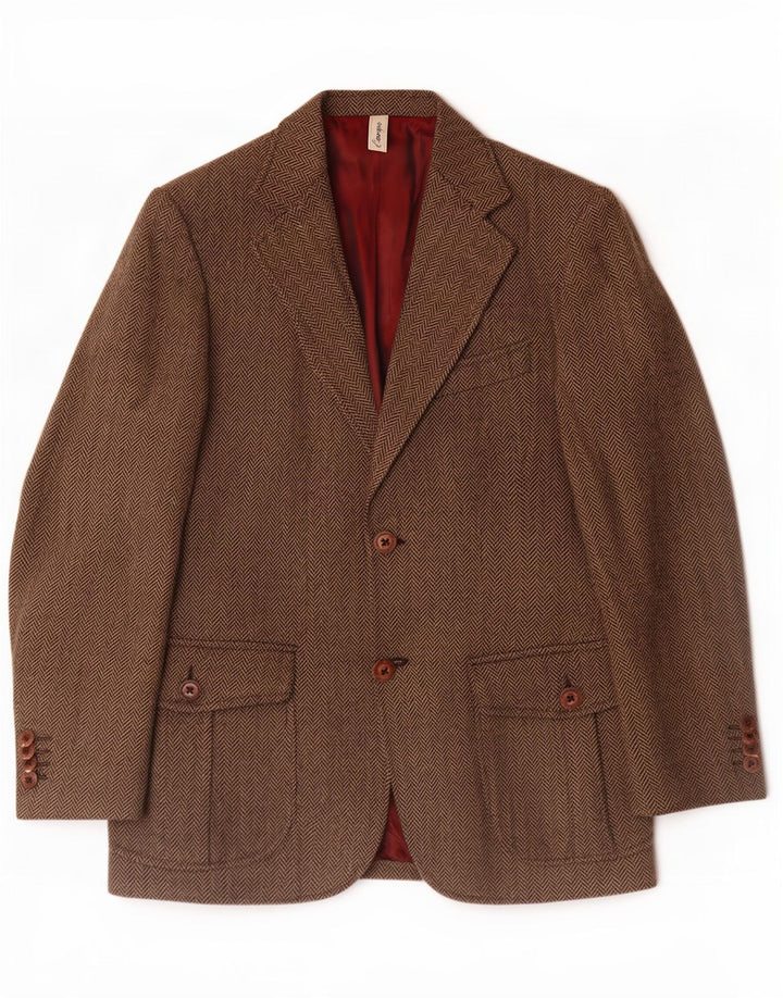 Jaqueta blazer masculina vintage com 2 botões IT 46 pequena lã espinha de peixe marrom