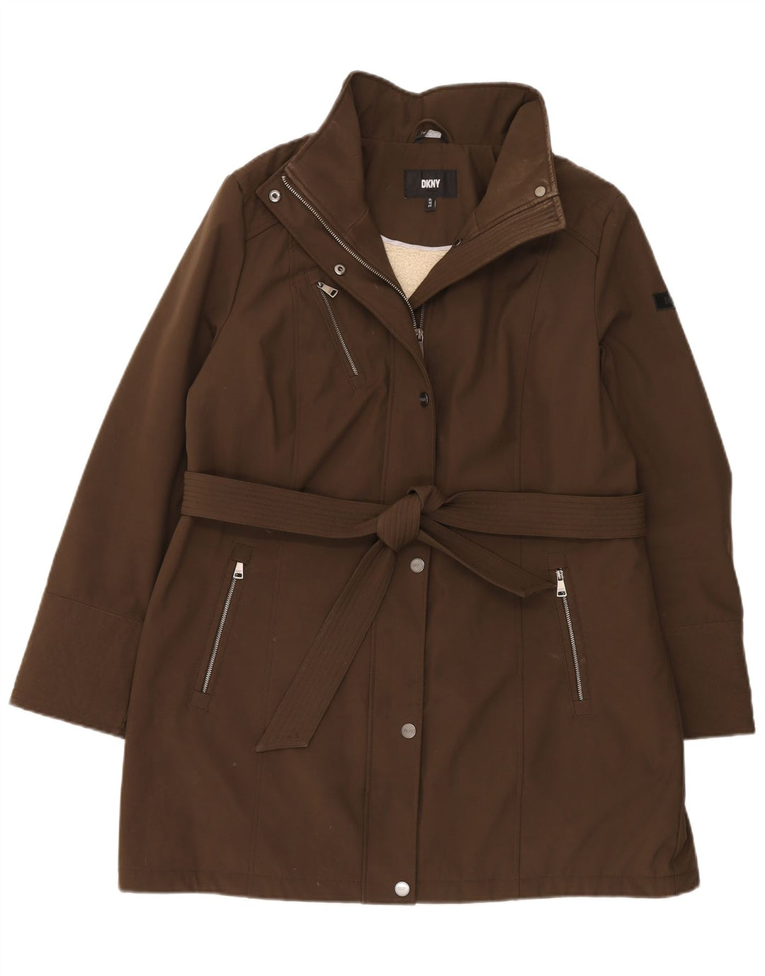 Sobretudo feminino Sherpa Dkny UK 18 XL poliéster marrom