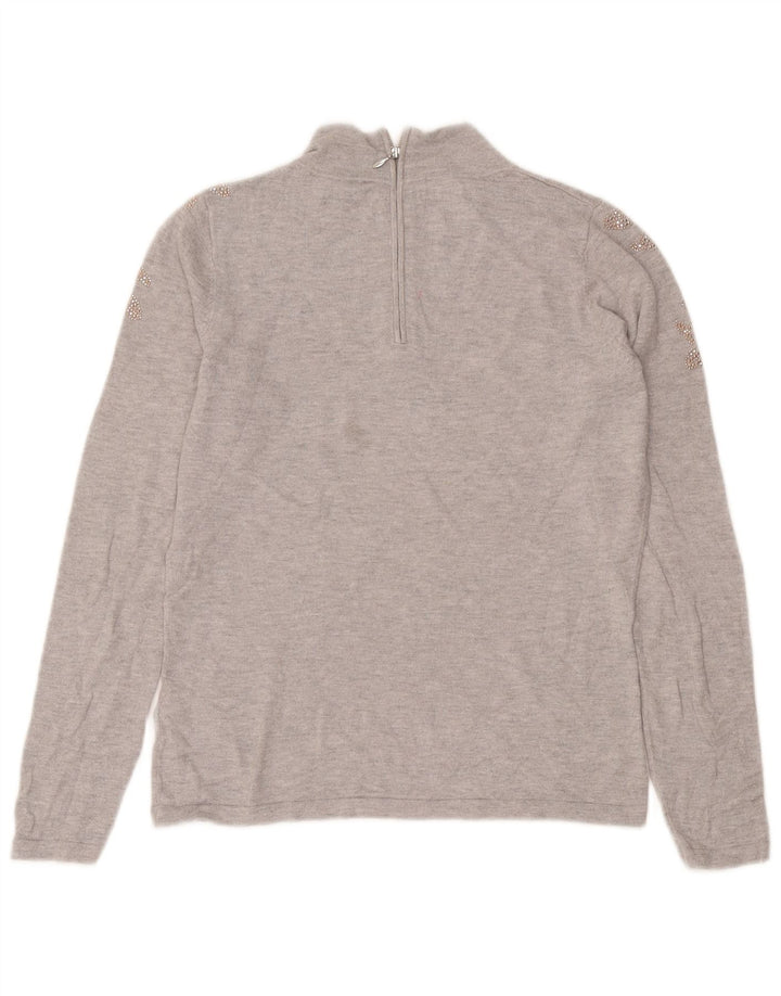 Suéter feminino Coast com gola tartaruga Reino Unido 12 poliamida floral cinza médio