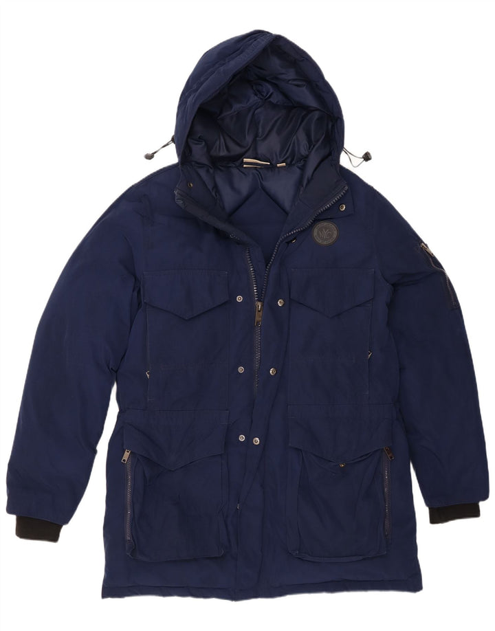 Jaqueta acolchoada com capuz masculina Dkny UK 40 grande poliéster azul marinho