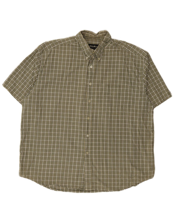 Camisa masculina de manga curta EDDIE BAUER 2XL algodão xadrez cáqui