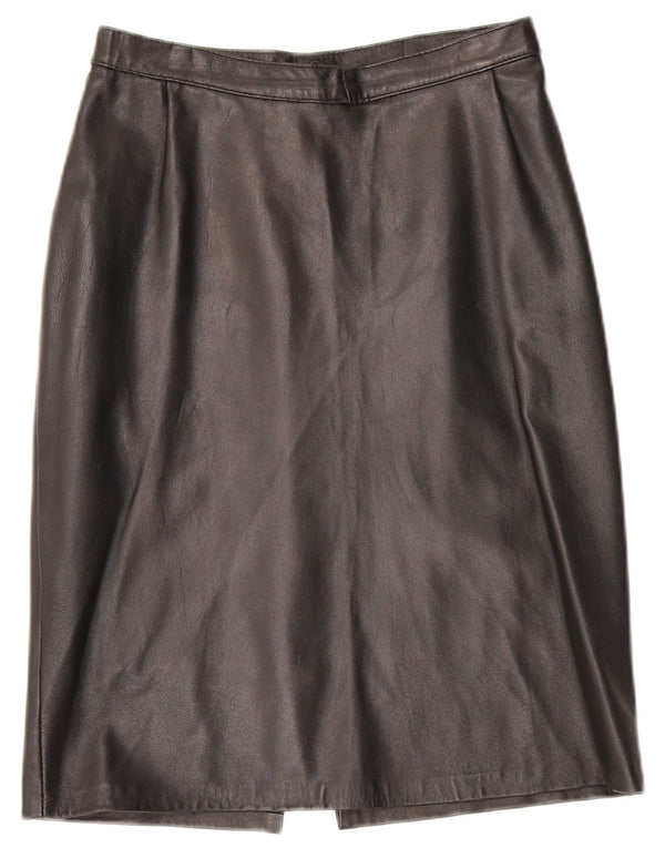 Saia de couro feminina vintage W28 média preta