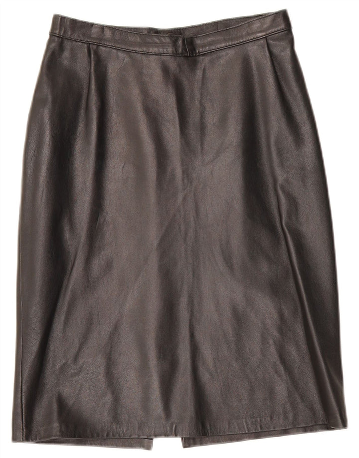 Saia de couro feminina vintage W28 média preta