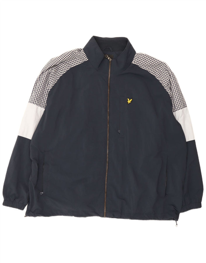 Jaqueta de chuva masculina Lyle & Scott UK 46 3XL azul marinho colorblock nylon