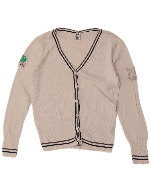 Suéter cardigã feminino Sergio Tacchini UK 12 algodão branco médio