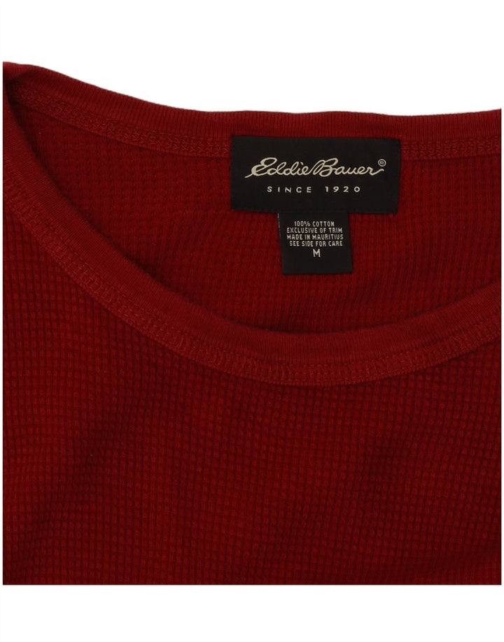 Eddie Bauer Top masculino de manga comprida de algodão vermelho médio