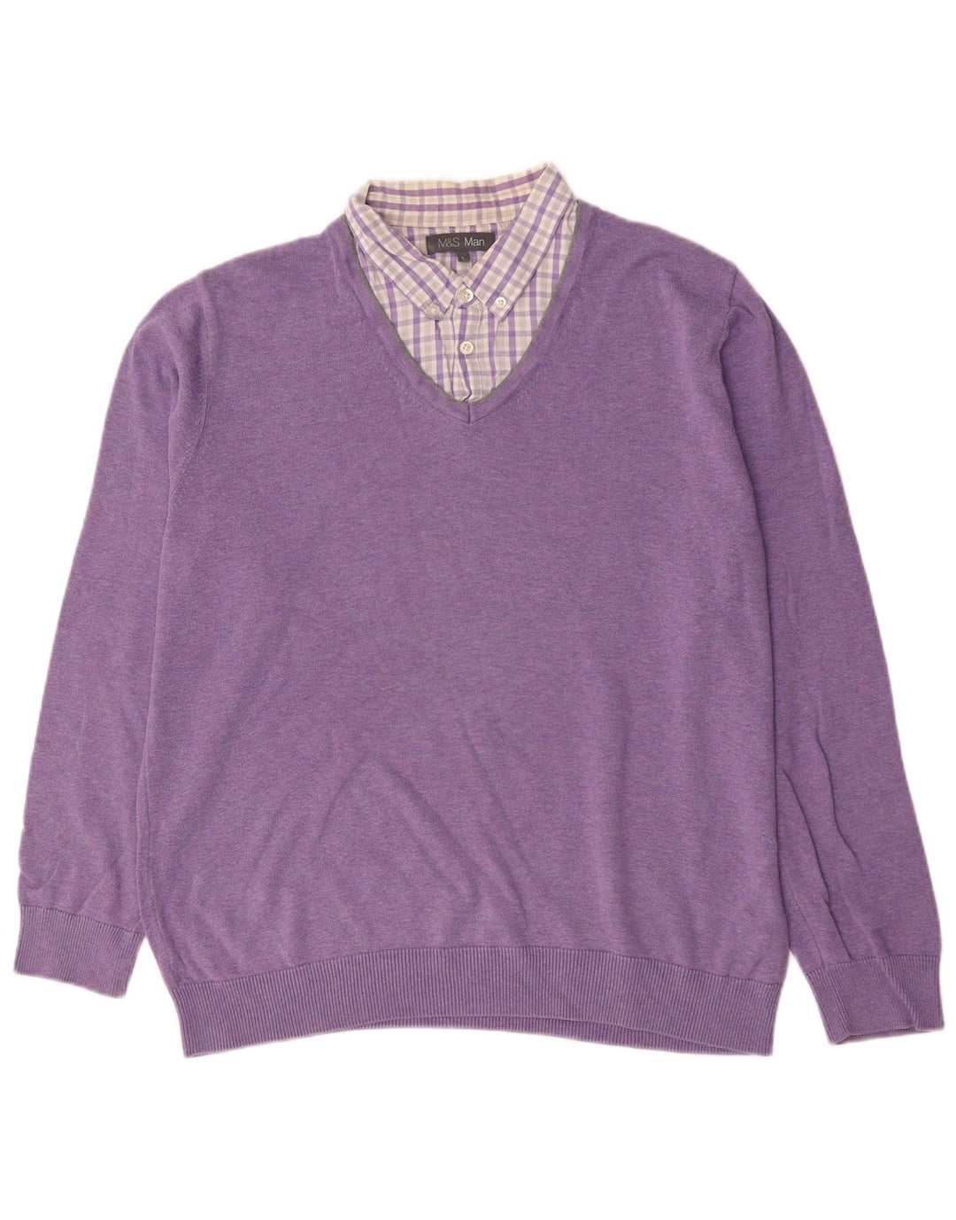 Suéter masculino Marks & Spencer com decote em V grande algodão roxo