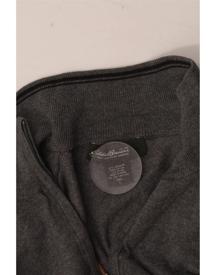 Suéter masculino EDDIE BAUER com zíper e gola grande de algodão cinza