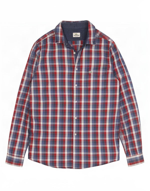 Camisa masculina Lacoste Regular Fit tamanho 44 XL algodão xadrez azul