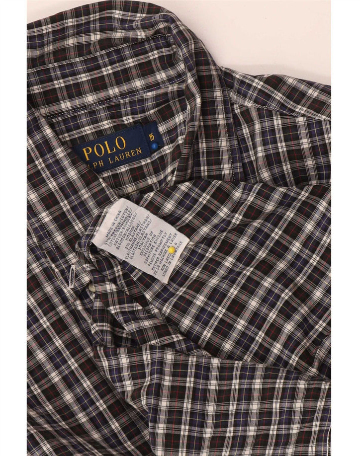 Polo Ralph Lauren Camisa masculina tamanho 15 médio azul marinho xadrez algodão