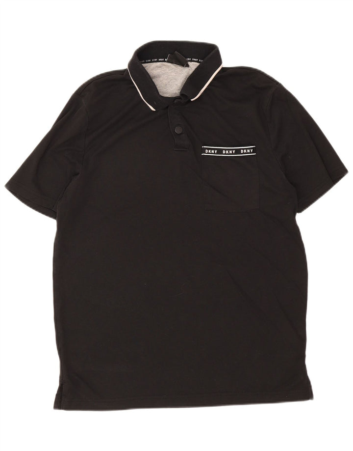 Camisa polo masculina Dkny de algodão preto médio