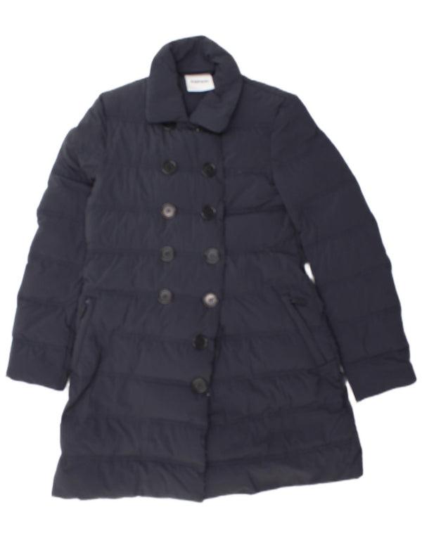 Casaco acolchoado feminino Aspesi com peito duplo UK 10 pequeno azul marinho poliamida