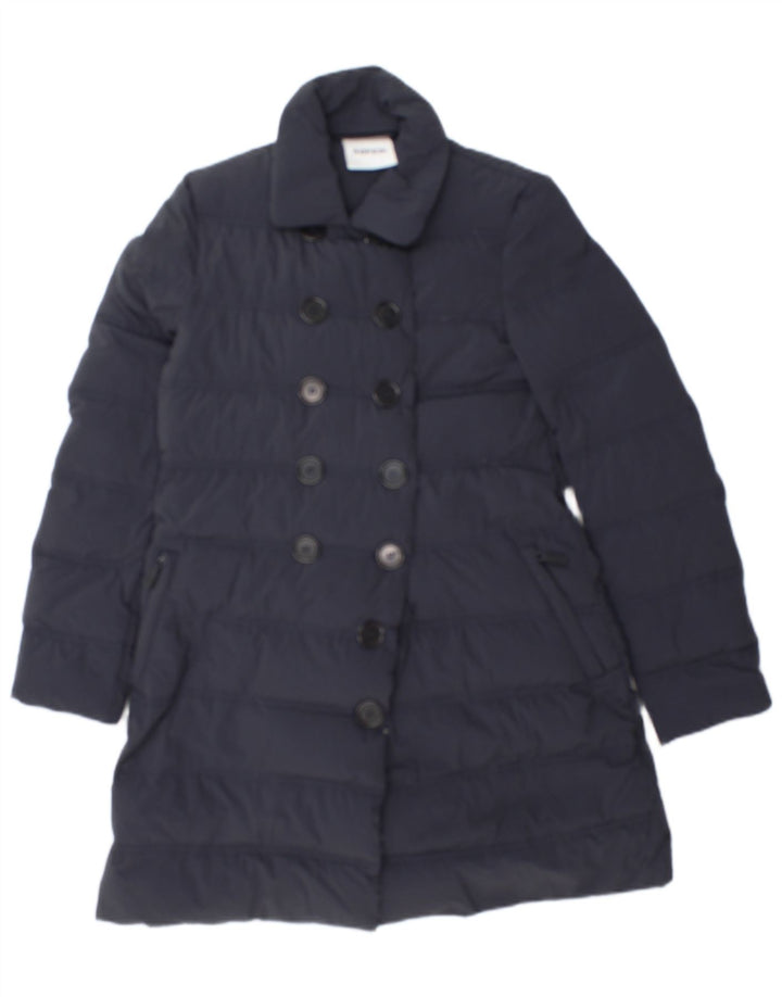 Casaco acolchoado feminino Aspesi com peito duplo UK 10 pequeno azul marinho poliamida