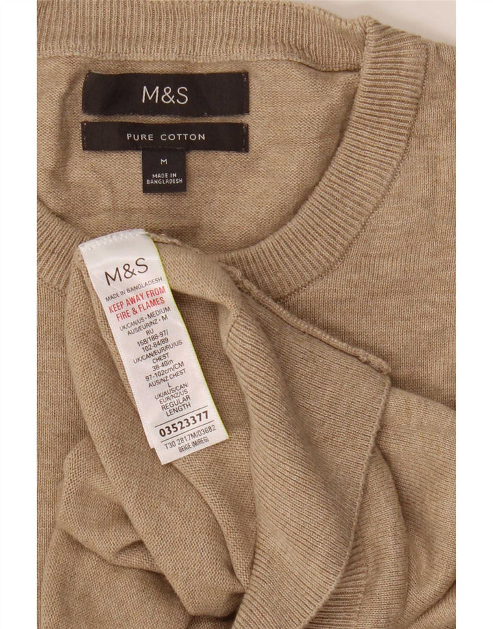 Suéter masculino Marks & Spencer com gola redonda, algodão bege médio