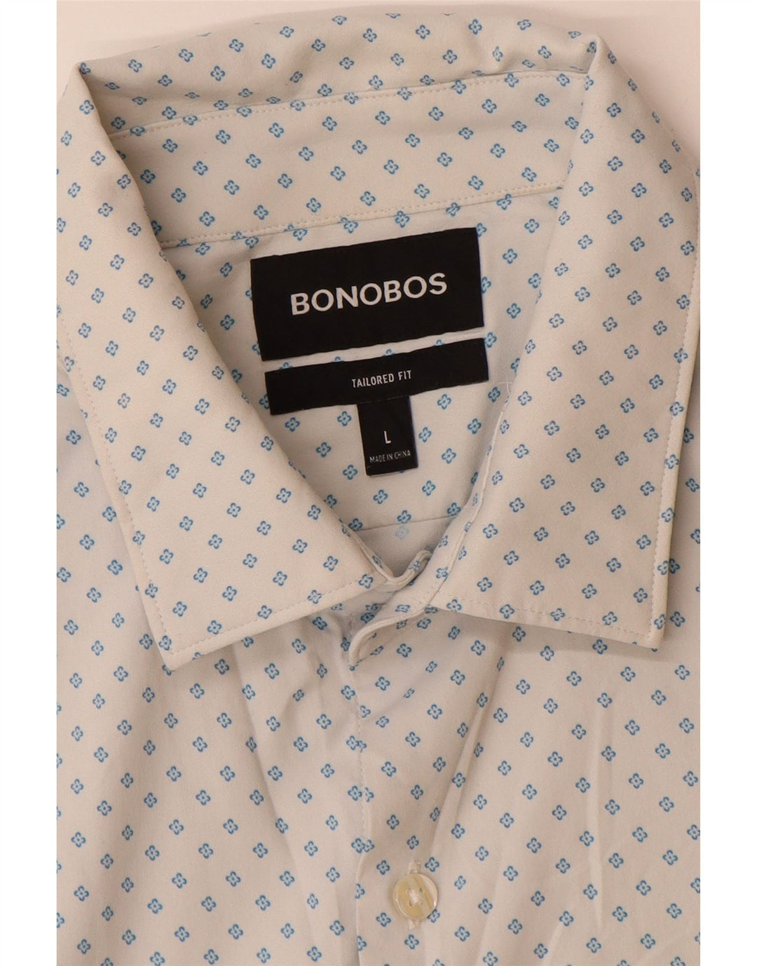 BONOBOS Camisa masculina de manga curta sob medida, grande, branca, floral, nylon