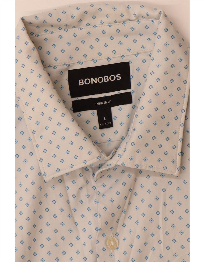 BONOBOS Camisa masculina de manga curta sob medida, grande, branca, floral, nylon