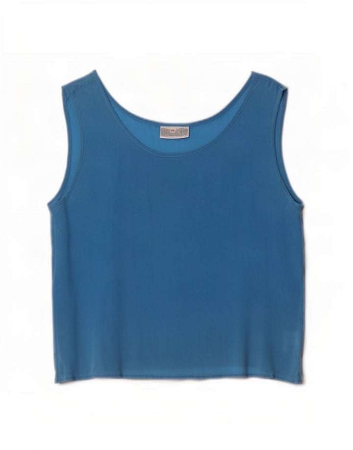 Blusa feminina vintage sem mangas Top IT 44 seda azul médio