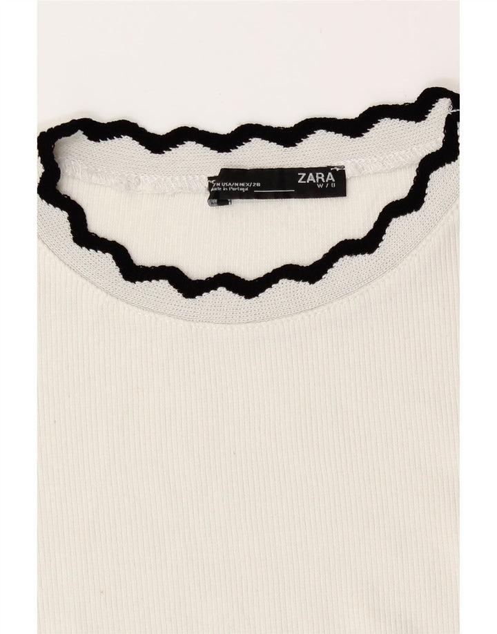 Zara Womens Crop Top Manga Longa Reino Unido 12 Médio Branco