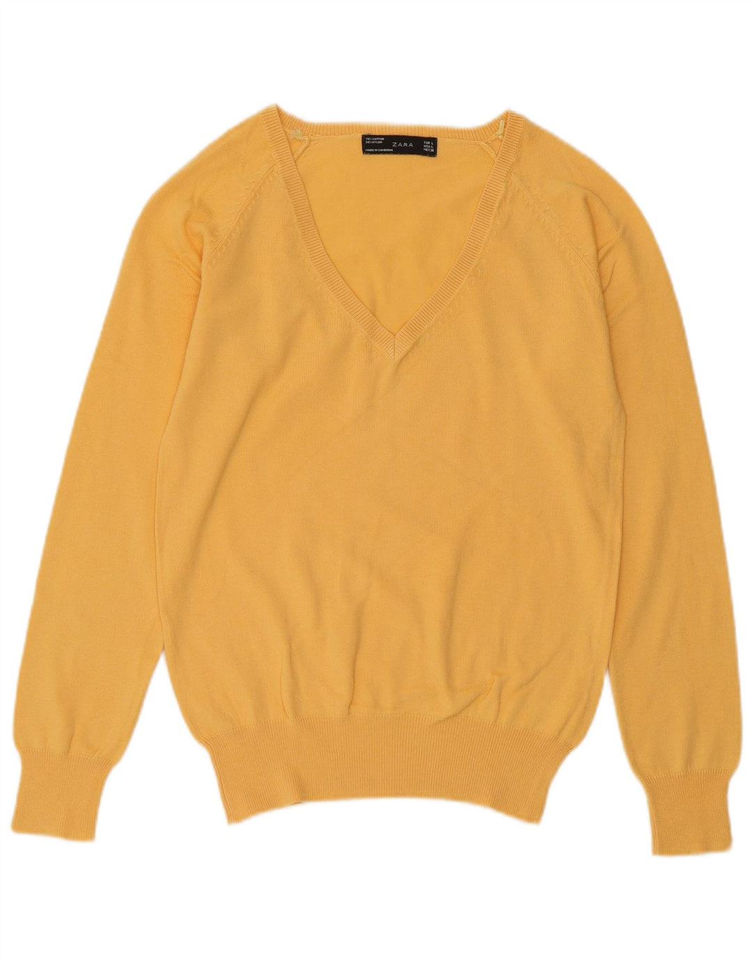 Suéter feminino ZARA com decote em V Reino Unido 14 grande algodão amarelo