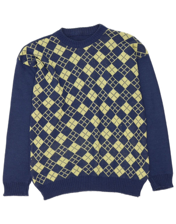 Suéter vintage masculino com gola canoa médio azul marinho Argyle/Diamante