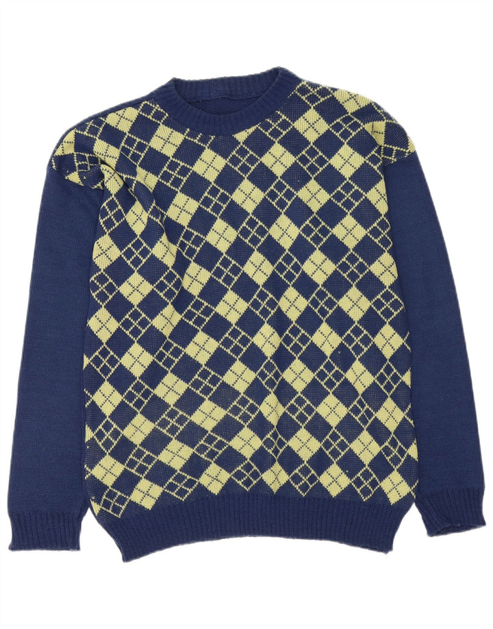 Suéter vintage masculino com gola canoa médio azul marinho Argyle/Diamante