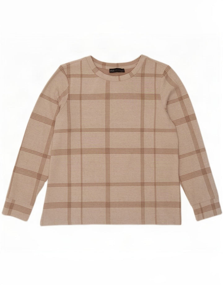 Top feminino Marks & Spencer manga comprida UK 12 médio xadrez branco