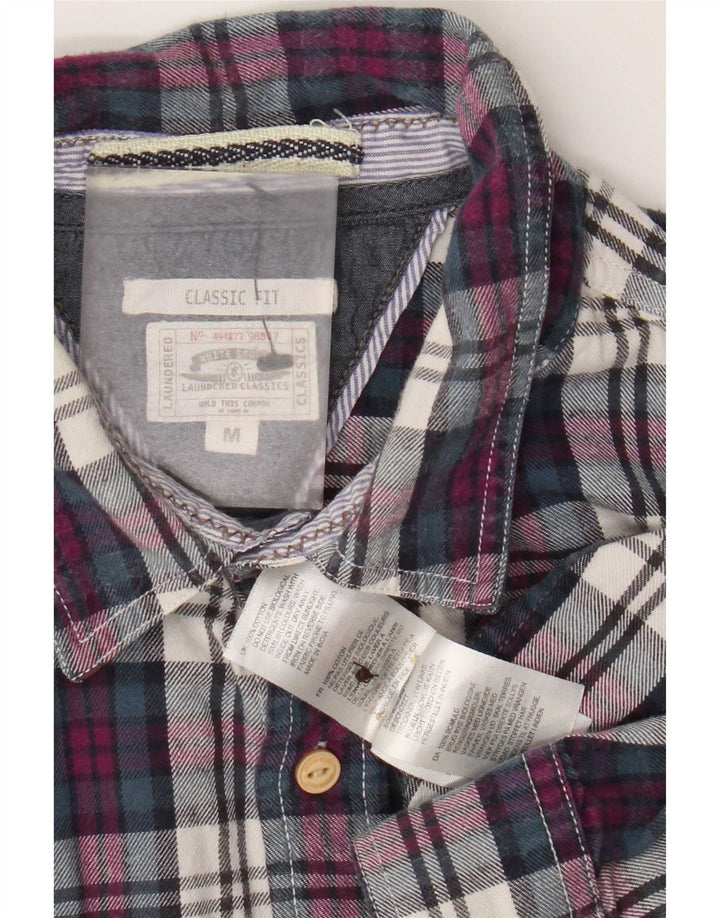 Camisa masculina de flanela com ajuste clássico branco material roxo médio algodão xadrez