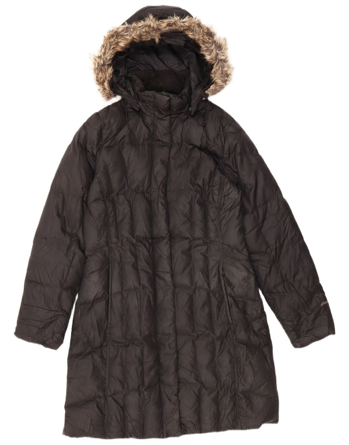 Casaco acolchoado com capuz feminino Eddie Bauer UK 14 poliéster preto médio