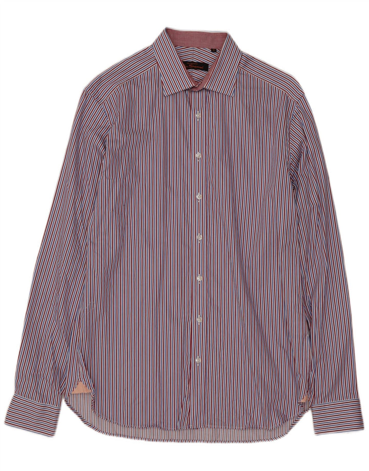 Camisa masculina BEN SHERMAN tamanho 15 algodão listrado azul médio