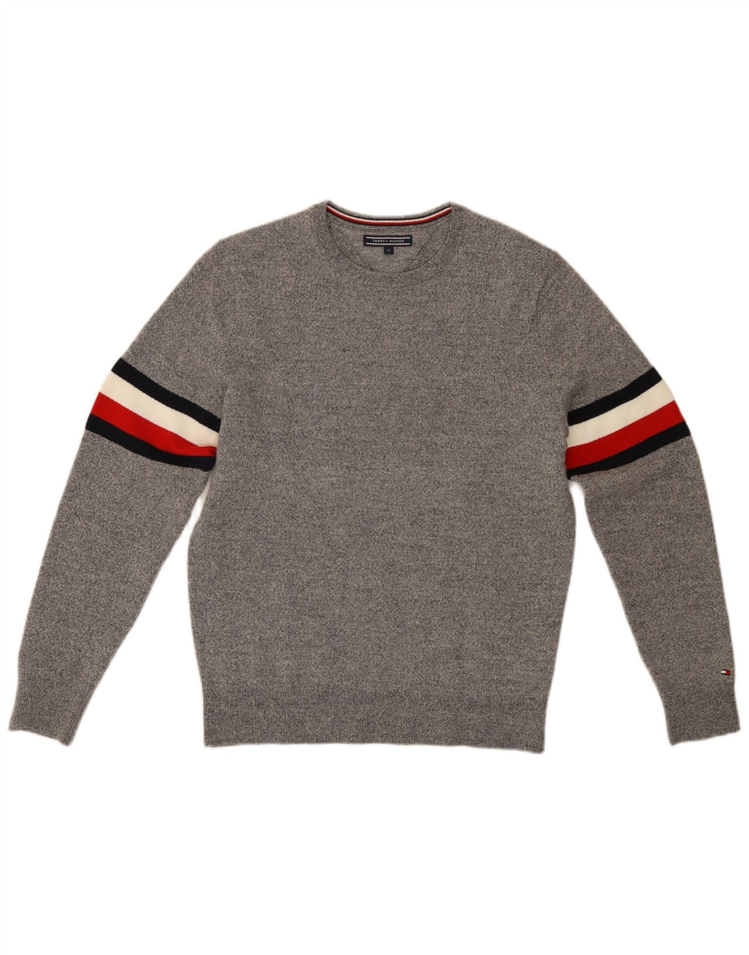 Suéter masculino TOMMY HILFIGER com gola redonda e lã colorblock cinza médio