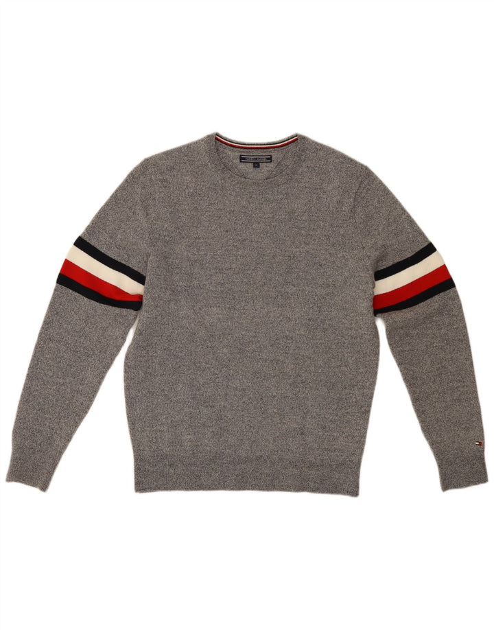 Suéter masculino TOMMY HILFIGER com gola redonda e lã colorblock cinza médio