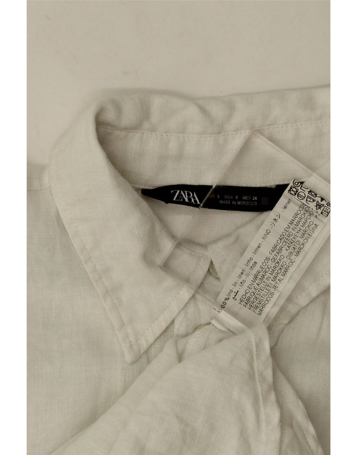 Camisa oversized feminina Zara UK 10 pequena linho branco
