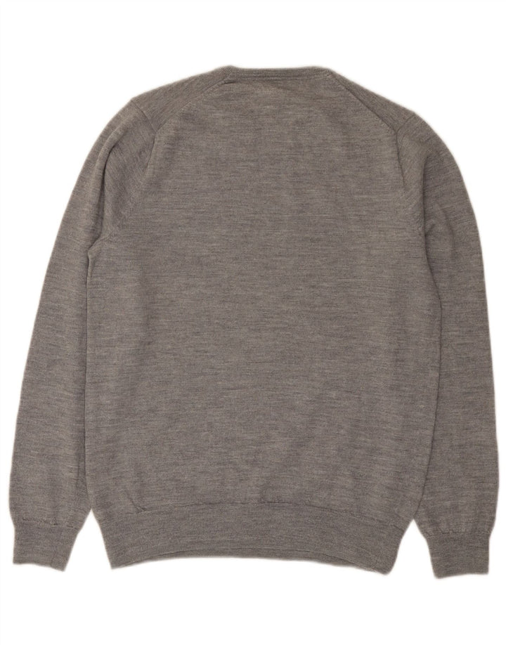 Suéter feminino BEN SHERMAN com gola redonda Reino Unido 14 lã merino cinza médio