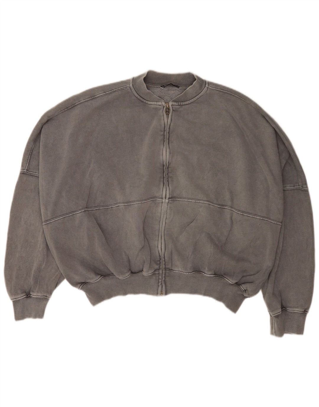 Zara Womens Oversized Tracksuit Top Jacket Reino Unido 10 Pequeno Algodão Cinza