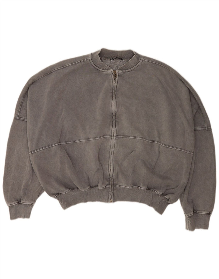 Zara Womens Oversized Tracksuit Top Jacket Reino Unido 10 Pequeno Algodão Cinza