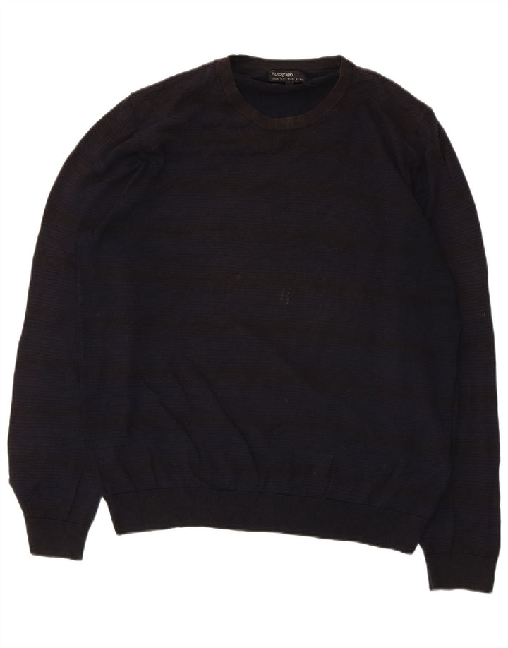 Suéter masculino Marks & Spencer Autograph com gola redonda, azul marinho médio