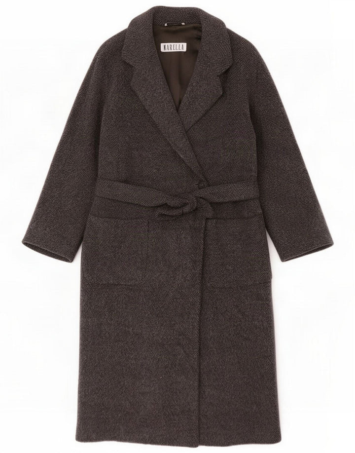 Sobretudo feminino oversized Marella Reino Unido 10 lã espinha de peixe cinza pequena