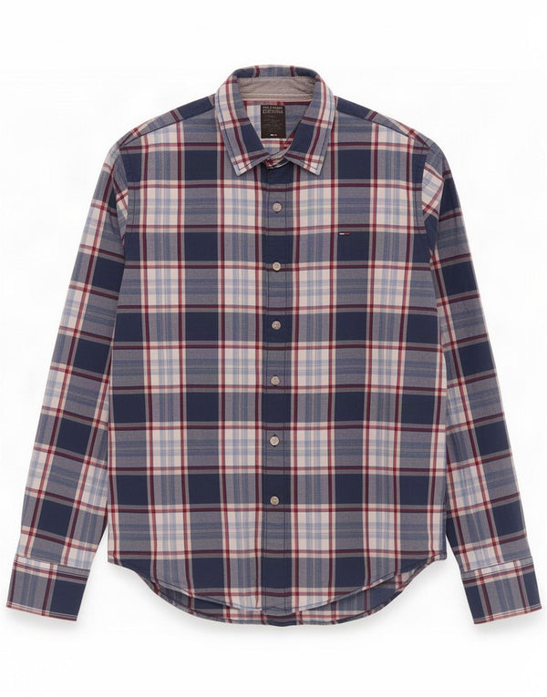Tommy Hilfiger Camisa masculina média azul marinho xadrez algodão