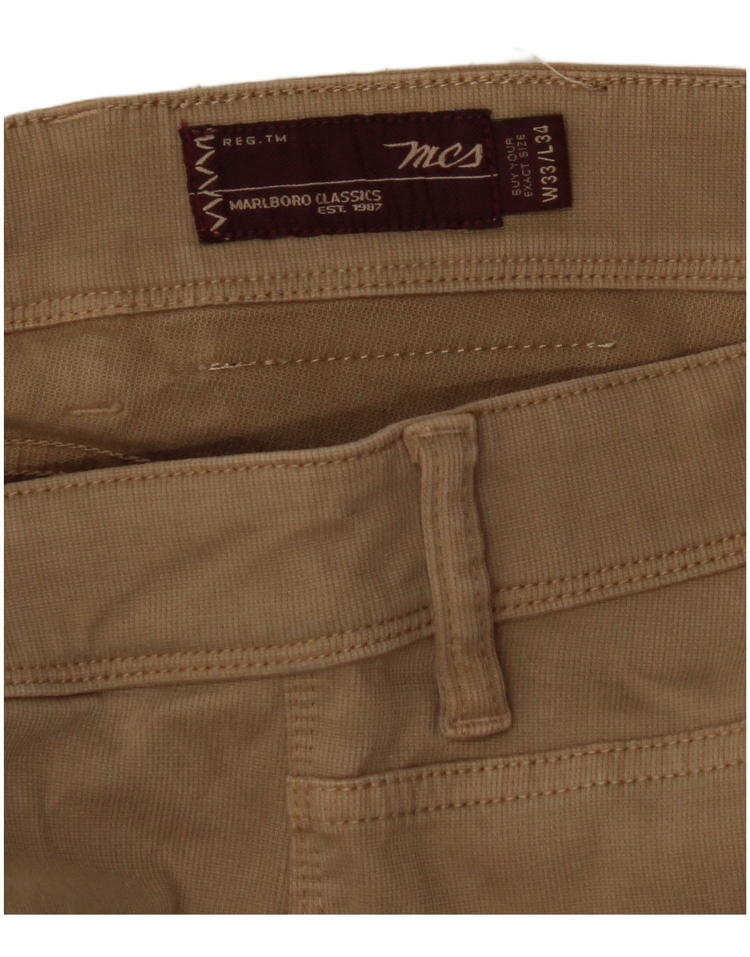 MARLBORO CLASSICS Calça masculina reta casual W33 L30 bege
