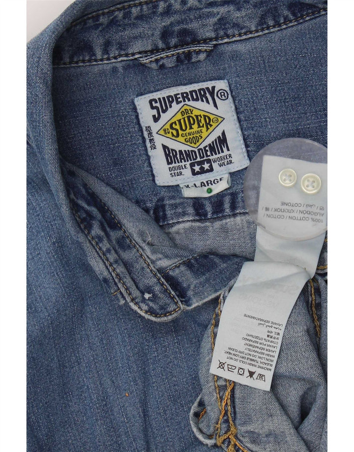 Camisa jeans masculina Superdry XL azul algodão