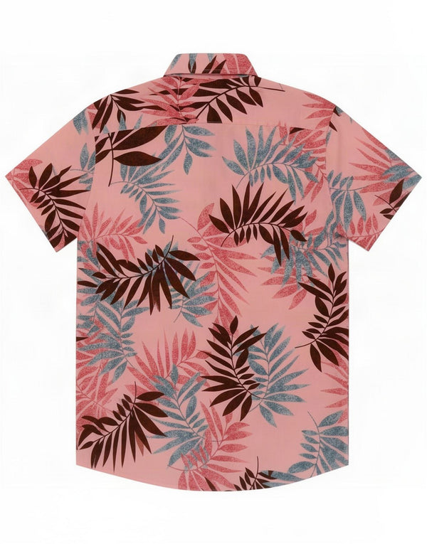 Camisa masculina havaiana de manga curta vintage poliéster floral rosa médio